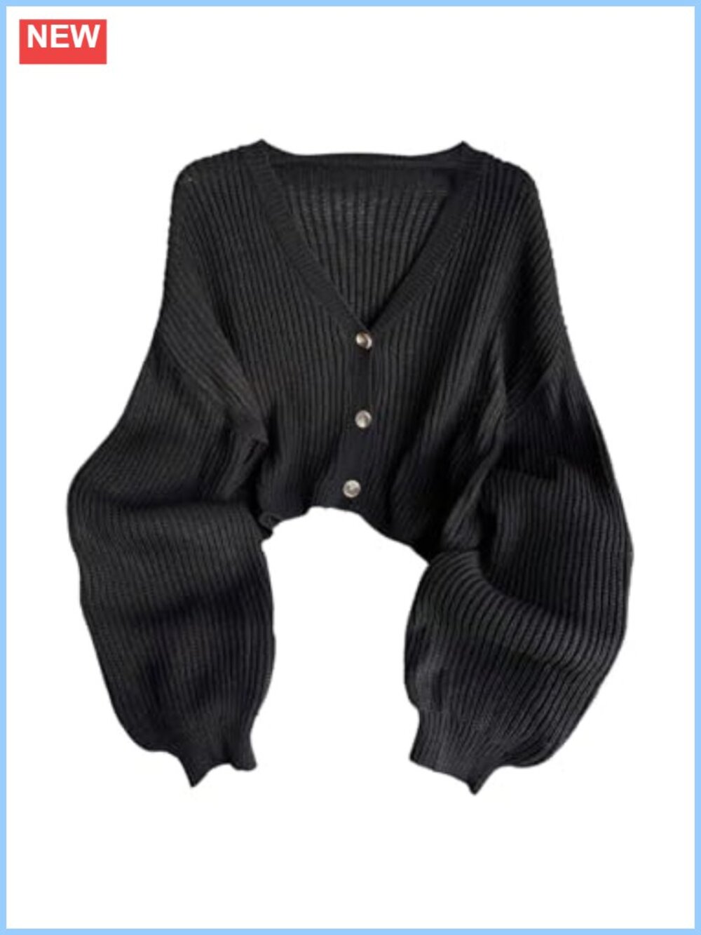 Plus Size Cropped Cardigan Button Down Rib Knit Lantern Sleeve Sweater
